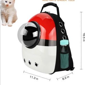 Red and white Pokémon poke-ball pet carrier